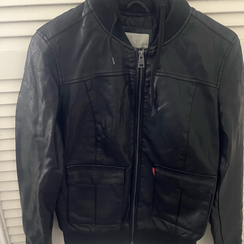 Levi's Black Bomber Jacket with Leather Finish